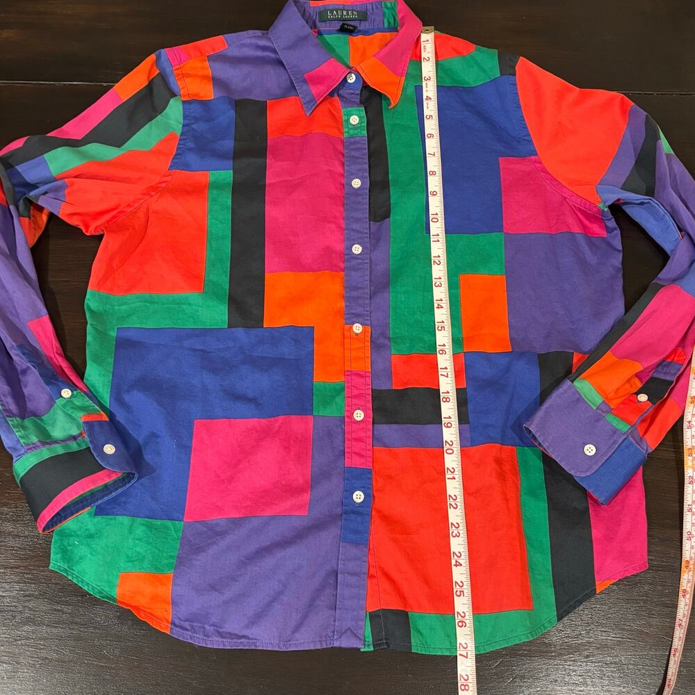 Vintage Lauren Ralph Lauren Colorblock Geometric Button Down Shirt XL - Picture 5 of 5